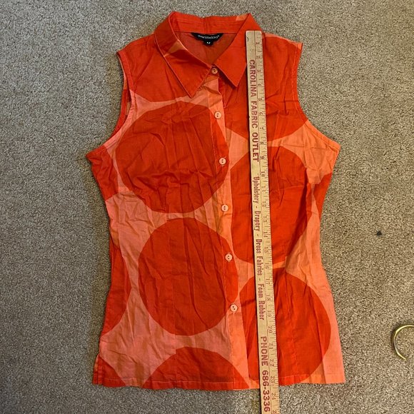 Button pOlkA dOt Kivet/Stones by Maija Isola collar tank blouse ORANGE VTG USA - Picture 8 of 10
